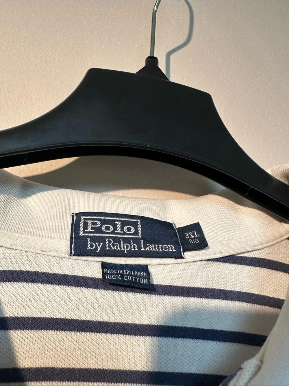 Ralph Lauren White Polo with Navy Stripes and Red Logo